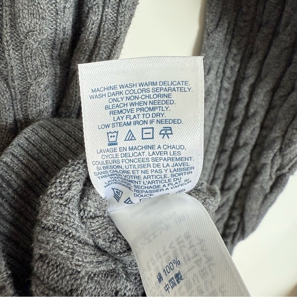 Lands’ End Grey Cable Knit Turtleneck Sweater 100% Cotton Size Medium - Picture 9 of 11